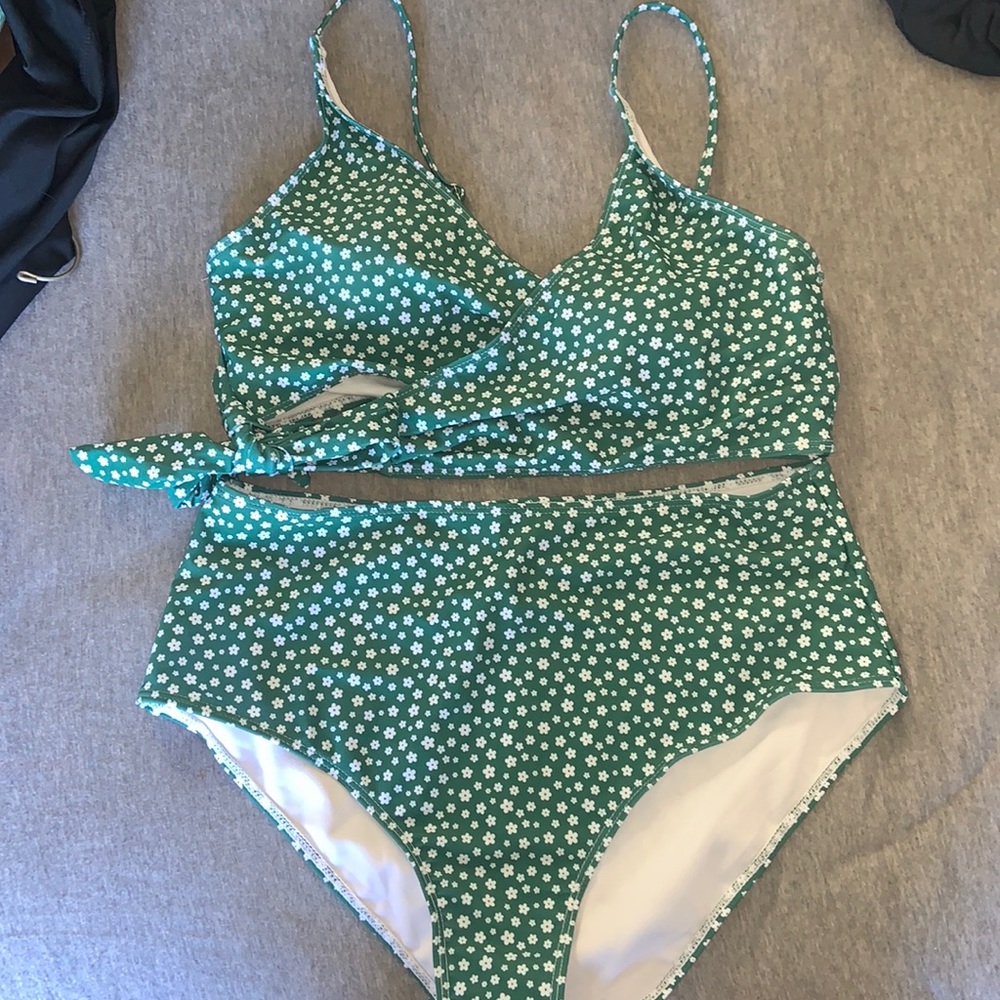 Green with flower print bikini